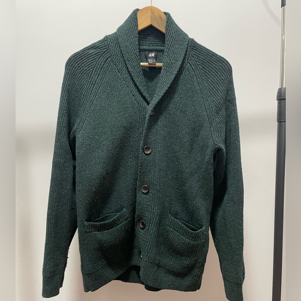 H&M Knitted Wool Blend Forest Green Sweater cardigan